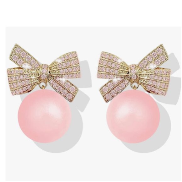 Bow Rhinestone Pearl Earrings - Picture 5 of 5